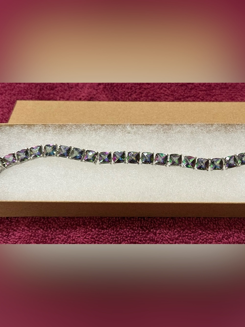 Mystic Topaz 8” Cushion-Cut Tennis Bracelet w/ Ornate Scrollwork Gallery Design